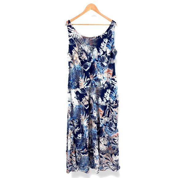 Jones Tropical Palm Print Chiffon Tiered Maxi Dress Size 22W 3X Plus Sz Summer - Picture 5 of 11